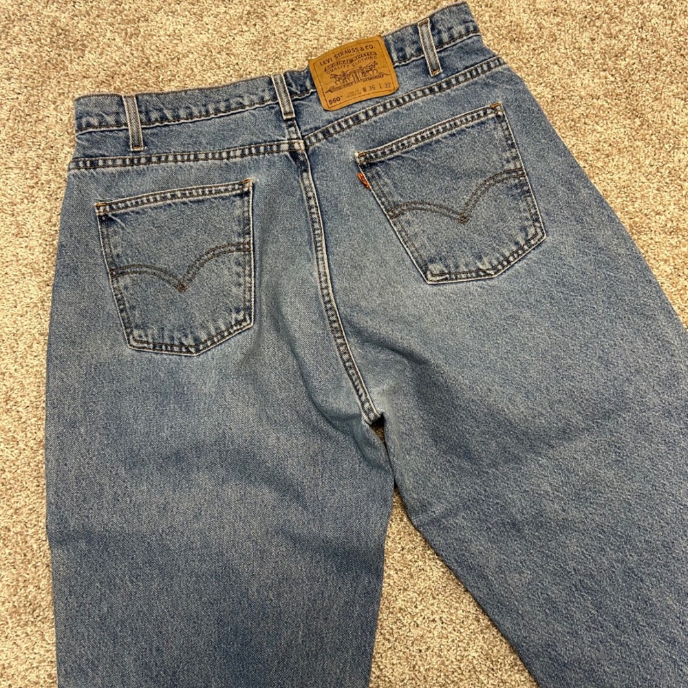 Levis 560 Jeans Mens 36x32 Loose Fit Tapered Leg Blue Denim Orange Tab Vintage